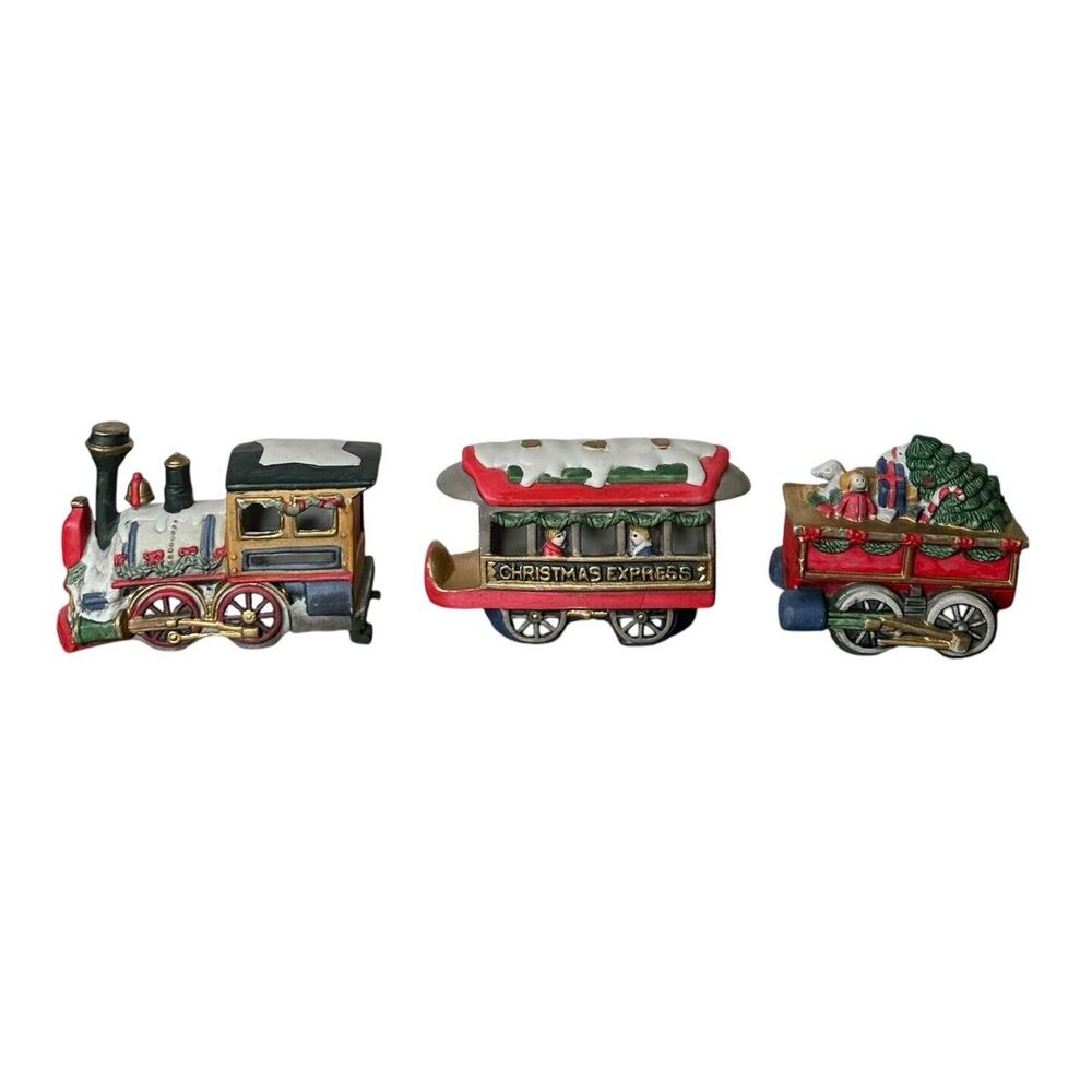 Vtg Christmas Express Train Set 3-Piece Holiday Hand Painted Porcelain NO LIGHTS